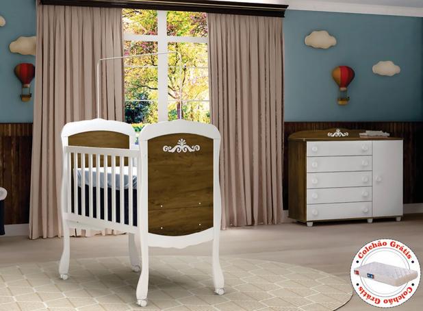 Kit Quarto de Bebê Provençal Amadeirado-Berço (e Colchão)-Cômoda 5 gavetas Maria Fernanda Tigus Baby Menor preço em Kit Quarto de Bebê Provençal Amadeirado-Berço (e Colchão)-Cômoda 5 gavetas Maria Fernanda Tigus Baby
