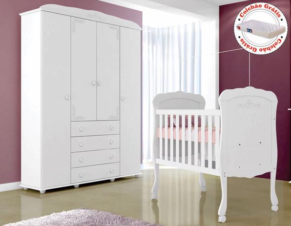 Kit Quarto de Bebê Provençal Branco-Berço (e Colchão)-Guarda-roupas 4 pts Maria Fernanda Tigus Baby Menor preço em Kit Quarto de Bebê Provençal Branco-Berço (e Colchão)-Guarda-roupas 4 pts Maria Fernanda Tigus Baby