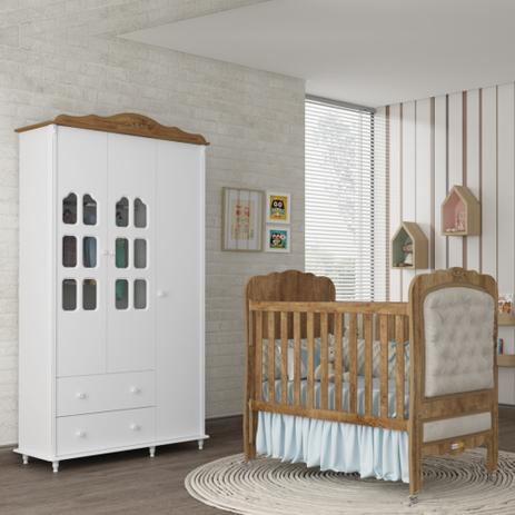 Kit Quarto Infantil 02 Peças Com Roupeiro De 03 Portas E Berço 100 MDF Provence - Matic Menor preço em Kit Quarto Infantil 02 Peças Com Roupeiro De 03 Portas E Berço 100 MDF Provence - Matic