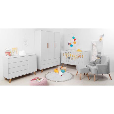 Kit Quarto Infantil Retrô Branco Fosco - Berço + Cômoda + Guarda-Roupa + Poltrona - Carolina Móveis Menor preço em Kit Quarto Infantil Retrô Branco Fosco - Berço + Cômoda + Guarda-Roupa + Poltrona - Carolina Móveis