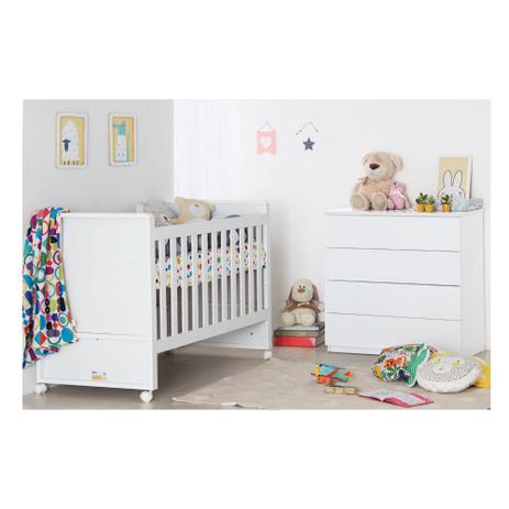 Kit Quarto Infantil Zoon Branco - Berço + Cômoda - Carolina Móveis