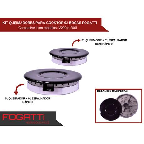 Kit Queimadores + Espalhadores Sabaf para Cooktop 2 Bocas Fogatti Menor preço em Kit Queimadores + Espalhadores Sabaf para Cooktop 2 Bocas Fogatti