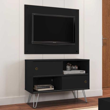 kit rack com painel de tv cor preto 90 cm para sala pé metal - Bechara é boa?