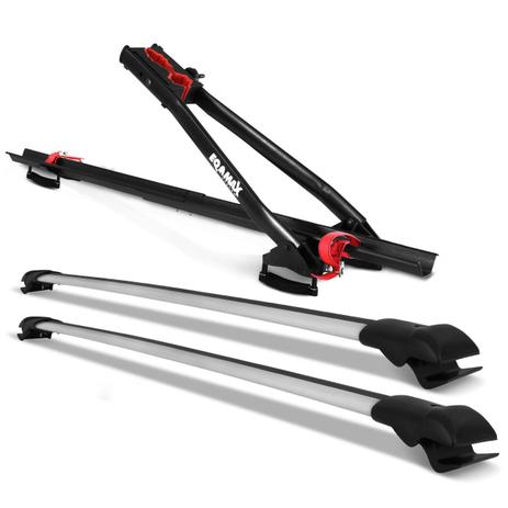 Kit Rack de Teto Travessa Universal Prata + Transbike Eqmax Velox Preto 1 Bike - Projecar Menor preço em Kit Rack de Teto Travessa Universal Prata + Transbike Eqmax Velox Preto 1 Bike - Projecar