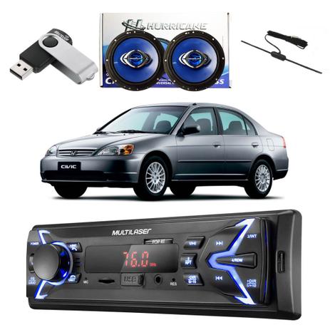 Kit Radio com alto falante pendrive e antena Civic - Multilaser Menor preço em Kit Radio com alto falante pendrive e antena Civic - Multilaser