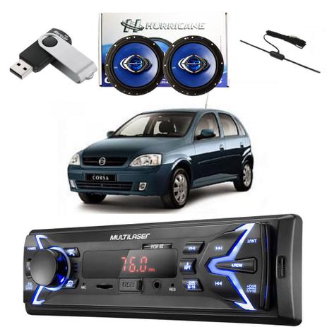 Kit Radio com alto falante pendrive e antena Corsa Hatch - Multilaser Menor preço em Kit Radio com alto falante pendrive e antena Corsa Hatch - Multilaser