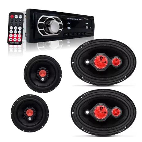 Kit Rádio MP3 FM + 2 Alto Falantes Bomber 6 Pol + 2 Alto Falantes 6x9 Pol BBR6 240W RMS - M2m + bomber Menor preço em Kit Rádio MP3 FM + 2 Alto Falantes Bomber 6 Pol + 2 Alto Falantes 6x9 Pol BBR6 240W RMS - M2m + bomber
