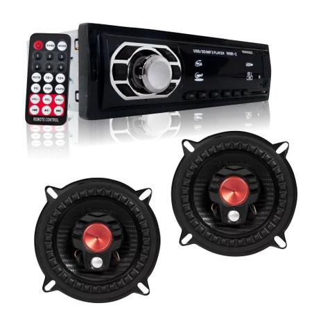 Kit Rádio MP3 FM + 2 Alto Falantes Triaxial 5 Pol Bomber BBR 50w RMS Metálico - M2m + bomber Menor preço em Kit Rádio MP3 FM + 2 Alto Falantes Triaxial 5 Pol Bomber BBR 50w RMS Metálico - M2m + bomber