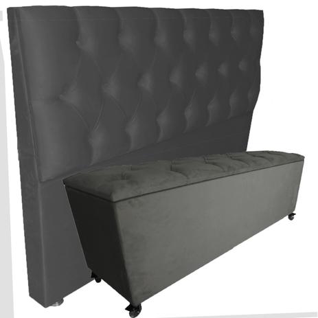 Kit Recamier e Cabeceira Las Vegas Capitone Luna Suede Liso Cinza Casal - Decorajá Menor preço em Kit Recamier e Cabeceira Las Vegas Capitone Luna Suede Liso Cinza Casal - Decorajá