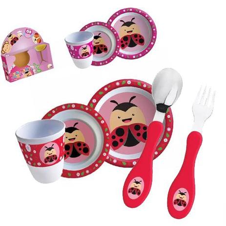 Kit Refeição com Talher Tigela e Copo Joaninha Infantil - Zein Menor preço em Kit Refeição com Talher Tigela e Copo Joaninha Infantil - Zein
