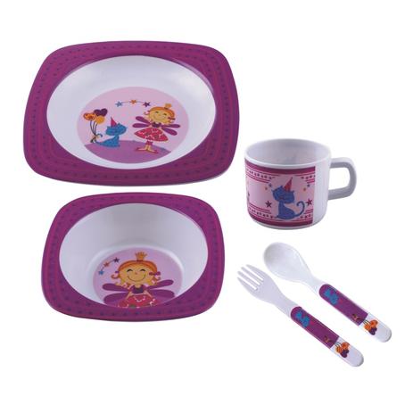 Kit Refeição Infantil 5 Peças Roxo Fada Melamina - Yazi Menor preço em Kit Refeição Infantil 5 Peças Roxo Fada Melamina - Yazi