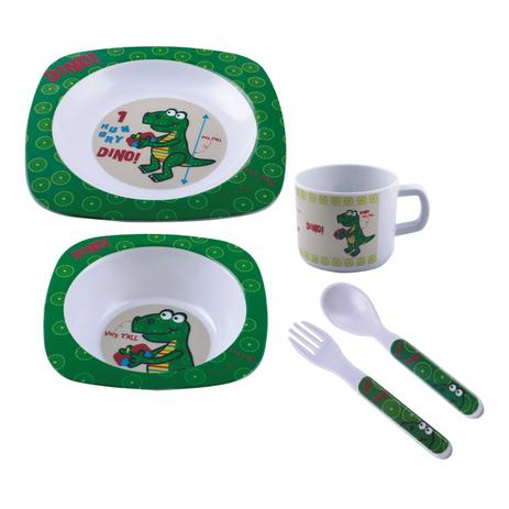 Kit Refeição Infantil 5 Peças Verde Dino Melamina - Yazi Menor preço em Kit Refeição Infantil 5 Peças Verde Dino Melamina - Yazi