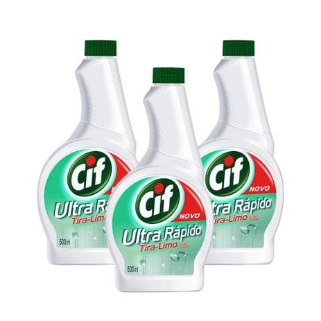 Kit Refil Cif Tira Limo Ultra Rápido com Cloro 500Ml com 3 Unidades Menor preço em Kit Refil Cif Tira Limo Ultra Rápido com Cloro 500Ml com 3 Unidades