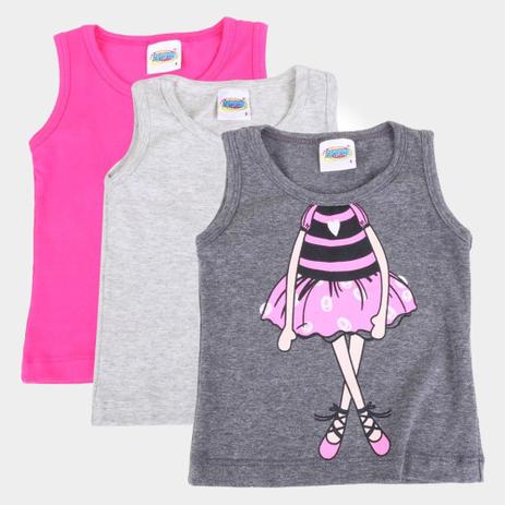 Kit Regata Infantil Duzizo Básica e Estampada Com 3 Peças Feminina Menor preço em Kit Regata Infantil Duzizo Básica e Estampada Com 3 Peças Feminina
