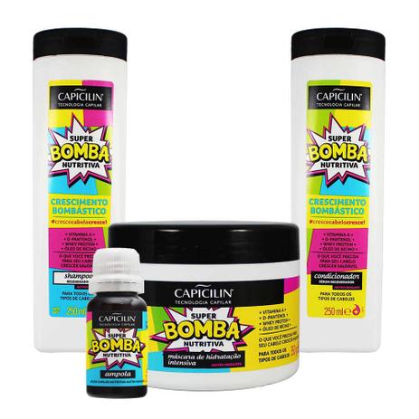 Menor preço em Kit Regenerador Super Bomba Nutritiva Shampoo Condicionador Máscara e Ampola - Capicilin