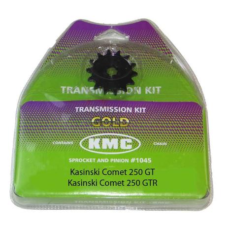 Kit Relação Comet 250 14X46 - 520H X 128 (KMC GOLD) Menor preço em Kit Relação Comet 250 14X46 - 520H X 128 (KMC GOLD)