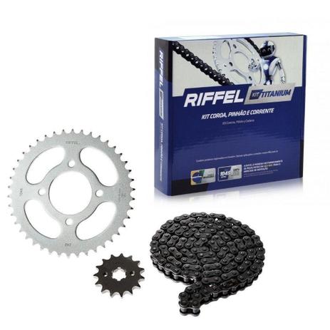 Kit Relação Transmissão YBR 125 / 125 Factor 2000 até 2002 Com Corrente Titanium (1045) Riffel 71797 Menor preço em Kit Relação Transmissão YBR 125 / 125 Factor 2000 até 2002 Com Corrente Titanium (1045) Riffel 71797
