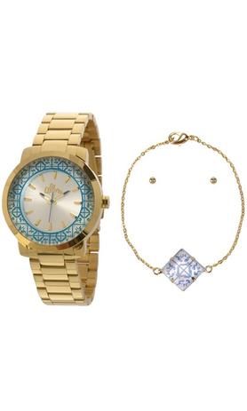 Kit Relógio Allora Feminino Dourado Azulejos AL2035EYZK4K Menor preço em Kit Relógio Allora Feminino Dourado Azulejos AL2035EYZK4K