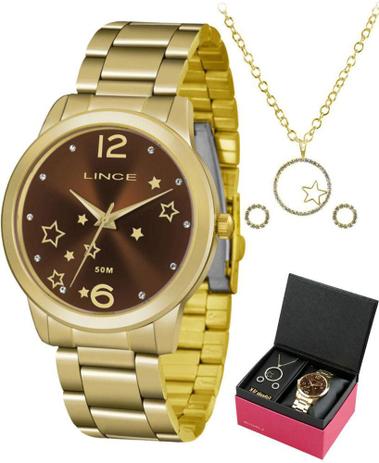 Kit Relógio Lince Dourado Feminino LRGH092L Menor preço em Kit Relógio Lince Dourado Feminino LRGH092L