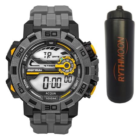 Kit Relógio Mormaii Masculino Action MO1148AC/8C + Squeeze Automático 1lt - Rythmoon Menor preço em Kit Relógio Mormaii Masculino Action MO1148AC/8C + Squeeze Automático 1lt - Rythmoon