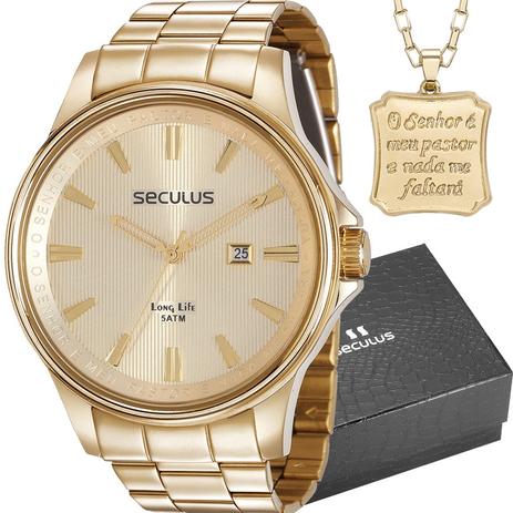 Kit Relógio Seculus Masculino com Colar 28934GPSVDA1K1 Menor preço em Kit Relógio Seculus Masculino com Colar 28934GPSVDA1K1