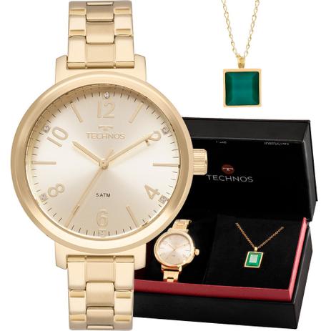 Kit Relógio Technos Feminino Dourado Com Colar e Brincos 2035MMT/K4D Menor preço em Kit Relógio Technos Feminino Dourado Com Colar e Brincos 2035MMT/K4D