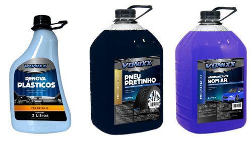 Kit Renova Plasticos 3l + Pneu Pretinho 5l + Aroma Bom Ar 5l - Vonixx Menor preço em Kit Renova Plasticos 3l + Pneu Pretinho 5l + Aroma Bom Ar 5l - Vonixx
