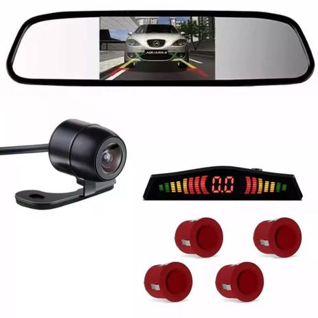 Kit Retrovisor Lcd C/ Camera Sensor De Estacionamento Re - Branco - Vermelho - Global Menor preço em Kit Retrovisor Lcd C/ Camera Sensor De Estacionamento Re - Branco - Vermelho - Global