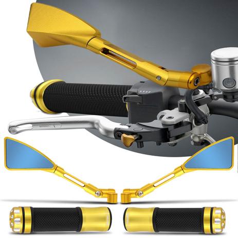 Kit Retrovisor Manopla Moto Esportivo Similar Rizoma Universal Dourado - St Menor preço em Kit Retrovisor Manopla Moto Esportivo Similar Rizoma Universal Dourado - St