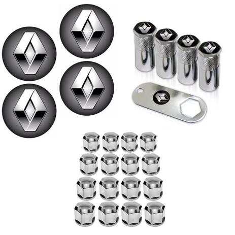 Kit Roda Calota Renault Sandero Logan Clio Scenic Megane + Emblema Resinado + Tampa Ventil + Capa Parafuso - Emblema / Tampa Ventil / Capa Parafuso Menor preço em Kit Roda Calota Renault Sandero Logan Clio Scenic Megane + Emblema Resinado + Tampa Ventil + Capa Parafuso - Emblema / Tampa Ventil / Capa Parafuso