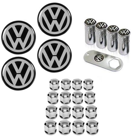 Kit Roda Calota Volkswagen Gol Parati Saveiro Voyage UP Santana Fox Polo Golf + Emblema Resinado + Tampa Ventil + Capa Parafuso - Emblema / tampa ventil / capa parafuso é boa?