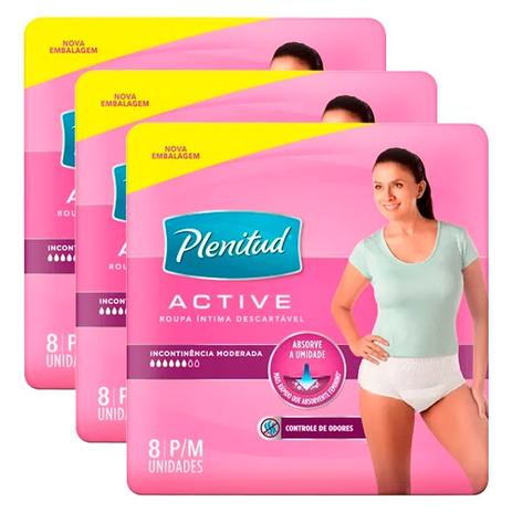Kit Roupa Íntima Plenitud Active Mulher P/M Com 24 Unidades Menor preço em Kit Roupa Íntima Plenitud Active Mulher P/M Com 24 Unidades