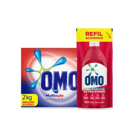 Kit Sabão Em Pó Omo Multiação 2kg + Sabão Líq Omo Tira Manc Roup Coloridas Dp 450ml Menor preço em Kit Sabão Em Pó Omo Multiação 2kg + Sabão Líq Omo Tira Manc Roup Coloridas Dp 450ml