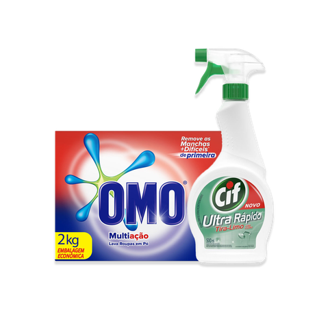 Kit Sabao Em Pó Omo Multiacao 2kg + Tira Limo Cif Ultra Rapido Com Cloro 500ml Menor preço em Kit Sabao Em Pó Omo Multiacao 2kg + Tira Limo Cif Ultra Rapido Com Cloro 500ml