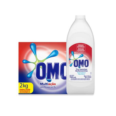 Kit Sabão Em Pó Omo Multiação 2kg + Tira Manchas Líquido Omo Roupa Branca 750ml Menor preço em Kit Sabão Em Pó Omo Multiação 2kg + Tira Manchas Líquido Omo Roupa Branca 750ml