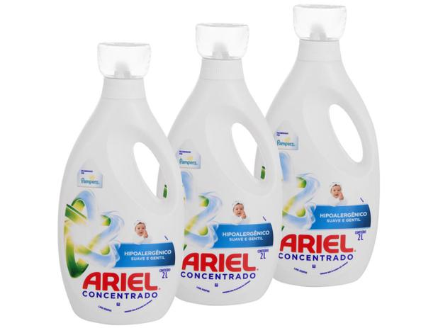 Kit Sabão Líquido Ariel Hipoalergênico - Suave e Gentil Concentrado 2L 3 Unidades Menor preço em Kit Sabão Líquido Ariel Hipoalergênico - Suave e Gentil Concentrado 2L 3 Unidades