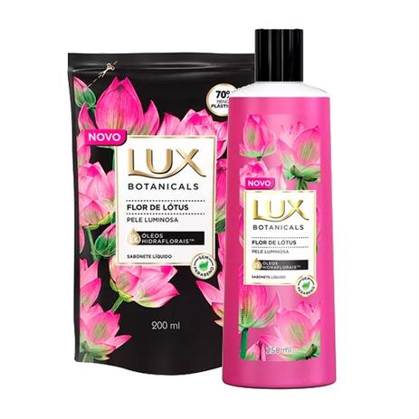 Kit Sabonete Líquido Lux Botanicals Flor de Lótus 250ml + Refil 200ml Menor preço em Kit Sabonete Líquido Lux Botanicals Flor de Lótus 250ml + Refil 200ml