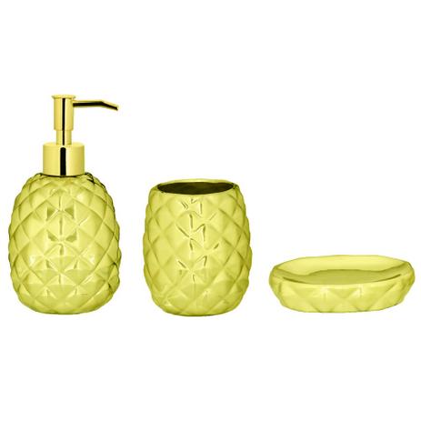 Kit Saboneteira Cerâmica Conjunto Banheiro Dourado 3 Pçs - Mart Menor preço em Kit Saboneteira Cerâmica Conjunto Banheiro Dourado 3 Pçs - Mart