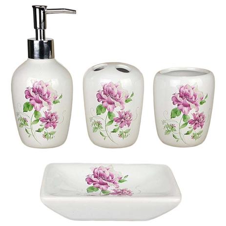 Kit Saboneteira Liquida Cerâmica 2 Flores 4 Peças - Susan Menor preço em Kit Saboneteira Liquida Cerâmica 2 Flores 4 Peças - Susan