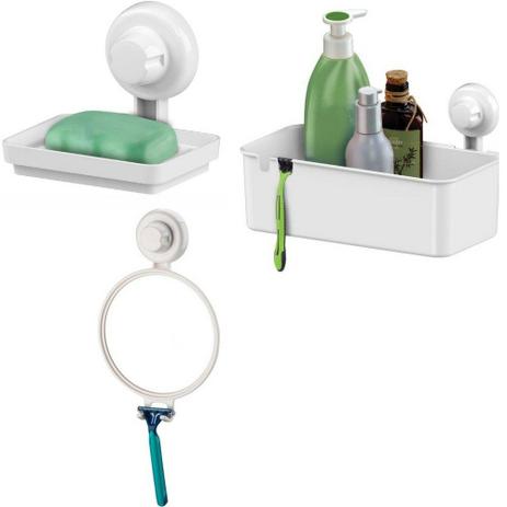 Kit Saboneteira, Porta Shampoo + Espelho Antiembaçante - Future Menor preço em Kit Saboneteira, Porta Shampoo + Espelho Antiembaçante - Future