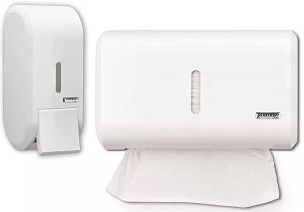 Kit saboneteira + toalheiro papel toalha branco premisse Menor preço em Kit saboneteira + toalheiro papel toalha branco premisse