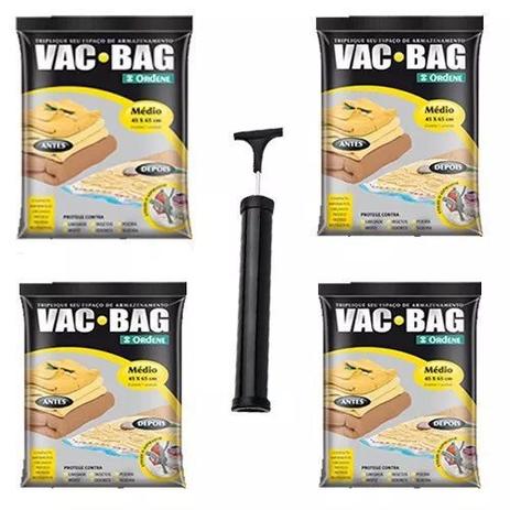 Kit Saco a Vácuo com 4 UNID. Médio + Bomba VAC BAG Ordene Menor preço em Kit Saco a Vácuo com 4 UNID. Médio + Bomba VAC BAG Ordene