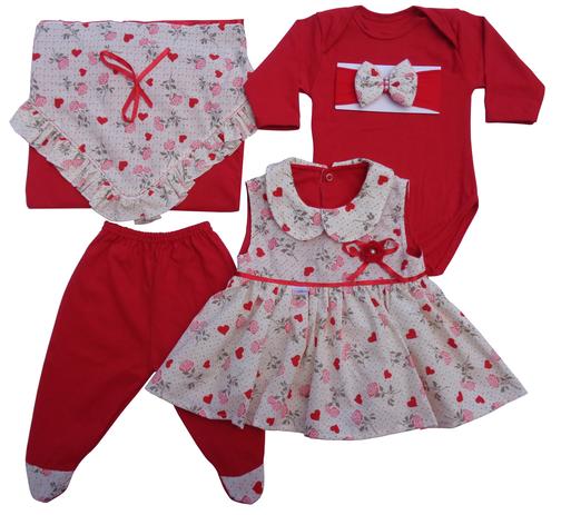 Kit Saída De Maternidade Menina Vestido Com Body 5 Peças Cor Vermelho/Creme - Whobaby Menor preço em Kit Saída De Maternidade Menina Vestido Com Body 5 Peças Cor Vermelho/Creme - Whobaby