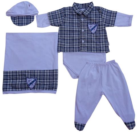 Kit Saída de Maternidade Menino 5 Peças Cor Azul/Branco - Whoshop é boa?