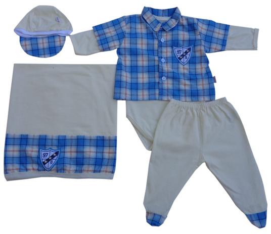 Kit Saída de Maternidade Menino 5 Peças Cor Azul - Whoshop Menor preço em Kit Saída de Maternidade Menino 5 Peças Cor Azul - Whoshop