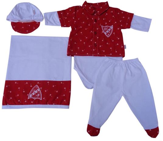 Kit Saída de Maternidade Menino 5 Peças Cor Vermelho/Branco - Whoshop é boa?