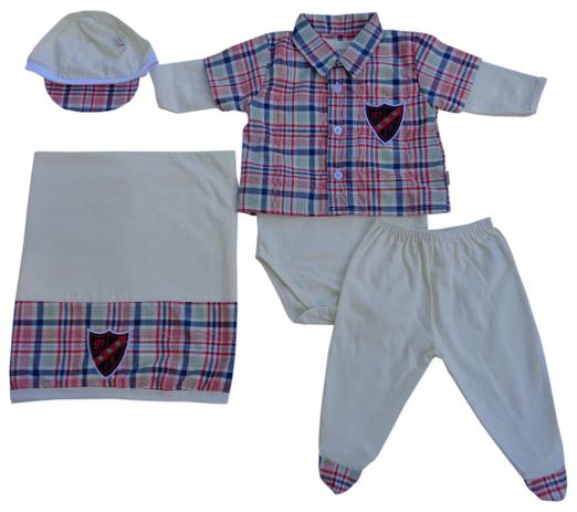 Kit Saída de Maternidade Menino 5 Peças Cor Vermelho/Creme - Whoshop Menor preço em Kit Saída de Maternidade Menino 5 Peças Cor Vermelho/Creme - Whoshop