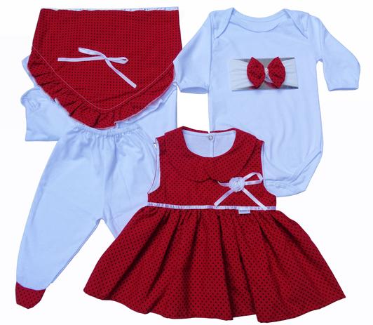 Kit Saída de Maternidade Recém-nascido Menina 5 Peças Cor Vermelho Poá - Whobaby Menor preço em Kit Saída de Maternidade Recém-nascido Menina 5 Peças Cor Vermelho Poá - Whobaby