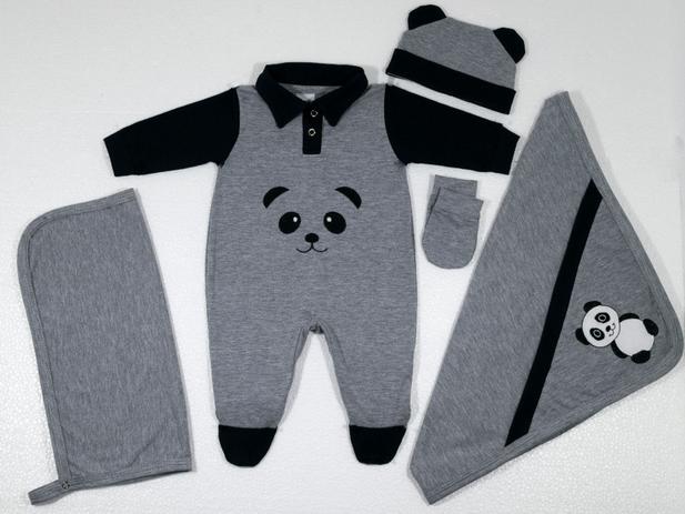 Kit Saída Maternidade Panda Bebê Cinza Menino - 5 Peças - Império do Bebê Menor preço em Kit Saída Maternidade Panda Bebê Cinza Menino - 5 Peças - Império do Bebê