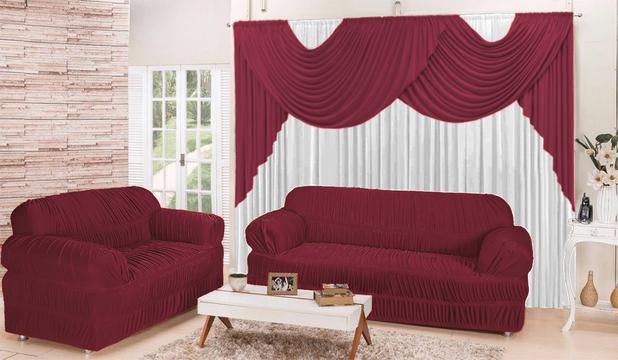 Kit Sala Conforto - Cortina 3,00x2,80m + Capa de sof 2 e 3 lugares - Vinho - Meu lar enxovais Menor preço em Kit Sala Conforto - Cortina 3,00x2,80m + Capa de sof 2 e 3 lugares - Vinho - Meu lar enxovais